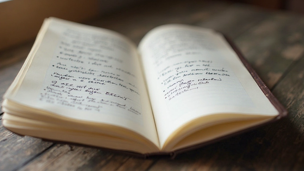 Notizbuch mit detaillierten Notizen zu persönlichen Zielen und wöchentlichen Reflexionen