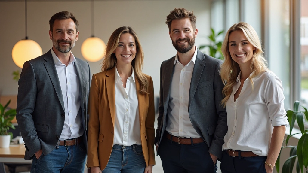Team von Entwicklungsprofessionals und Coaches in modernem Büro zusammen
