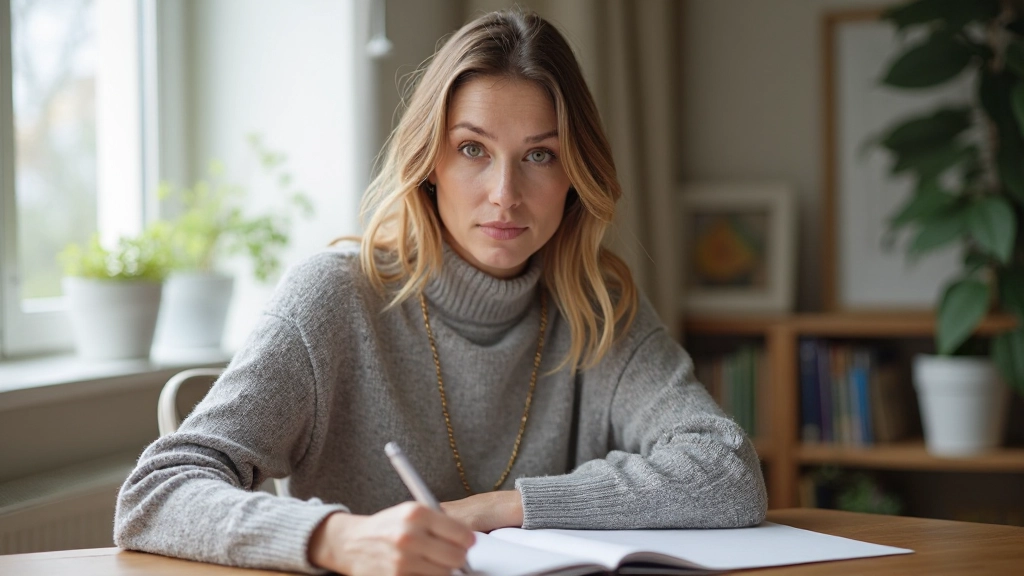 Person sitzt am Schreibtisch mit Notizbuch und arbeitet an persönlichen Zielen
